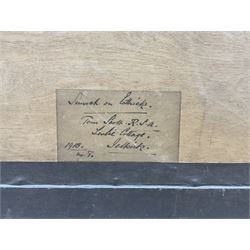 Tom Scott RSA RSW (Scottish 1854-1927): 'Sunset', watercolour signed, indistinctly titled and dated 1913 on original label verso 18cm x 26cm