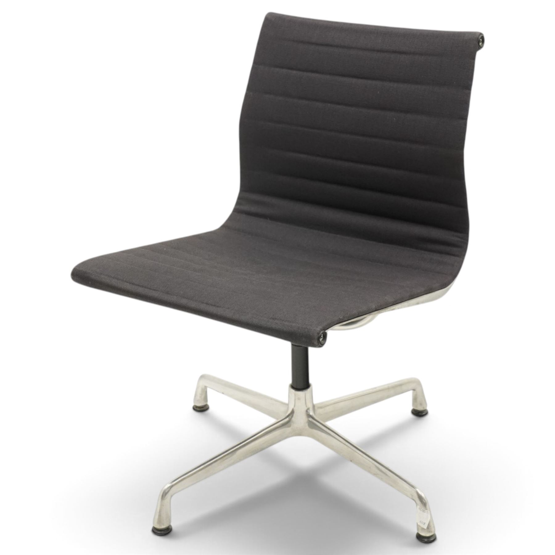 Charles and Ray Eames for Vitra - EA 105 chrome swivel chair upholstered in navy blue, raised on a four point chrome base