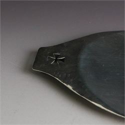 1920s silver paten, of oval form and handles with pierced cross decoration, engraved to underside 'Ex Dono Adae Moss Hill', hallmarked Blunt & Wray Ltd, London 1929, handle to handle W25cm