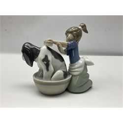 Pair of Lladro figures comprising 'Mis Amigos' model no 5456, and 'Bashful Bather' model no 5455, both with boxes