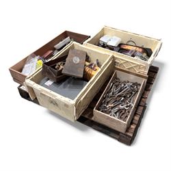 Collection workshop hand tools including spanners, files, bolts, bearings etc 