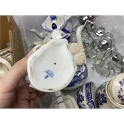 Large quantity of ceramics to include Booths and Cauldon dragon pattern blue and white tea and dinner wares, Wedgwood, Lladro, other blue and white to include Ringtons, metalware etc