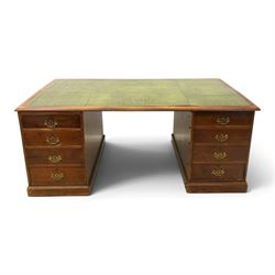 Edwardian mahogany office desk, recatangular top with green inset leather writing surface,...