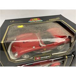 Bburago - seven 1:18/1:20 scale die-cast models comprising Jaguar SS100 (1937), Alfa Romeo 8C 2300 Monza (1931), Alfa Romeo 2300 Spider (1932), Ferrari Testarossa (1984), Bugatti Type 59 (1934), Mercedes Benz 500K Roadster (1936) and Ferrari 250 Testa Rossa (1957); all boxed (7)
