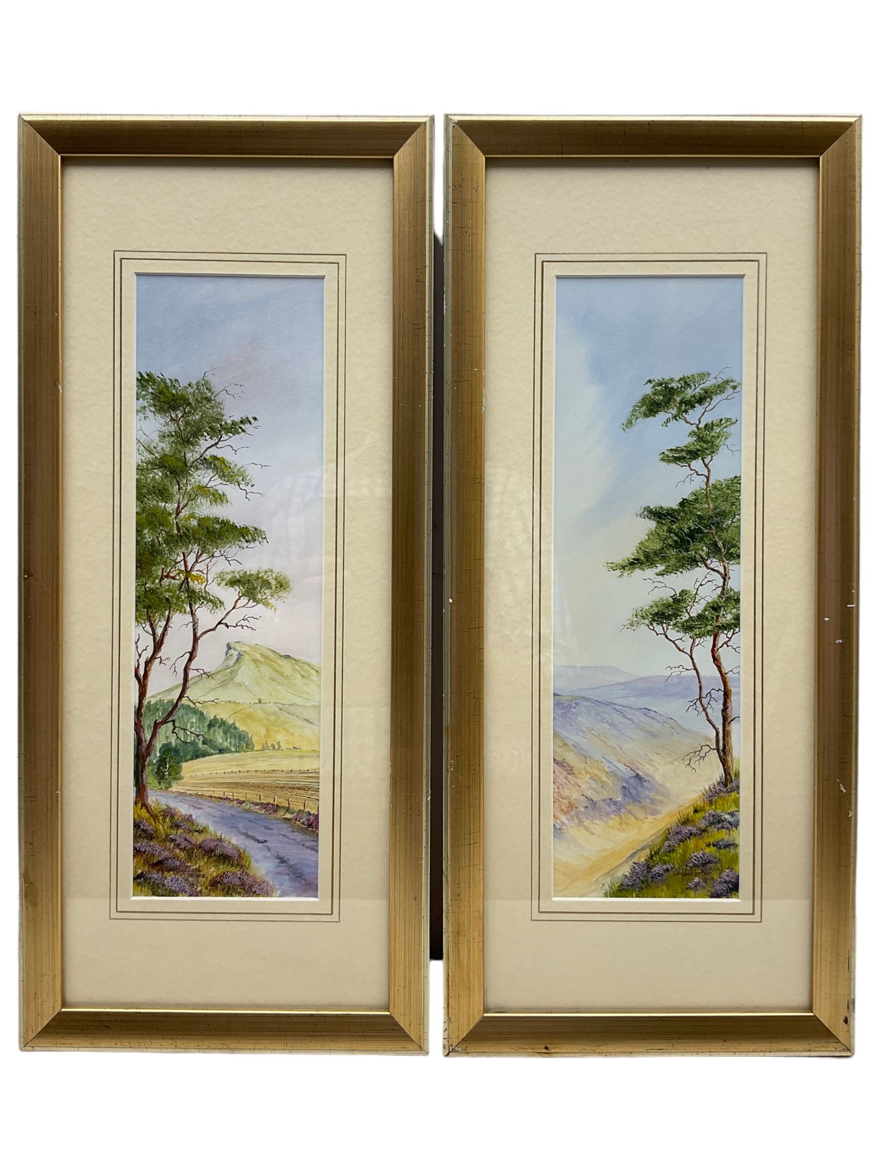 Bill Campbell-Trotter (British Contemporary): 'Rosebery Topping' and 'Lone Path - Rosedale', pair watercolours signed, titled verso 37cm x 11cm (2)