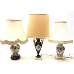  Kaiser porcelain table lamp with swan neck handles (H61cm overall) and two other Kaiser lamps with shades (3)  