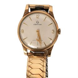 Certina 9ct gold gentleman's manual wind presentation wristwatch, London 1957, on gilt expanding strap