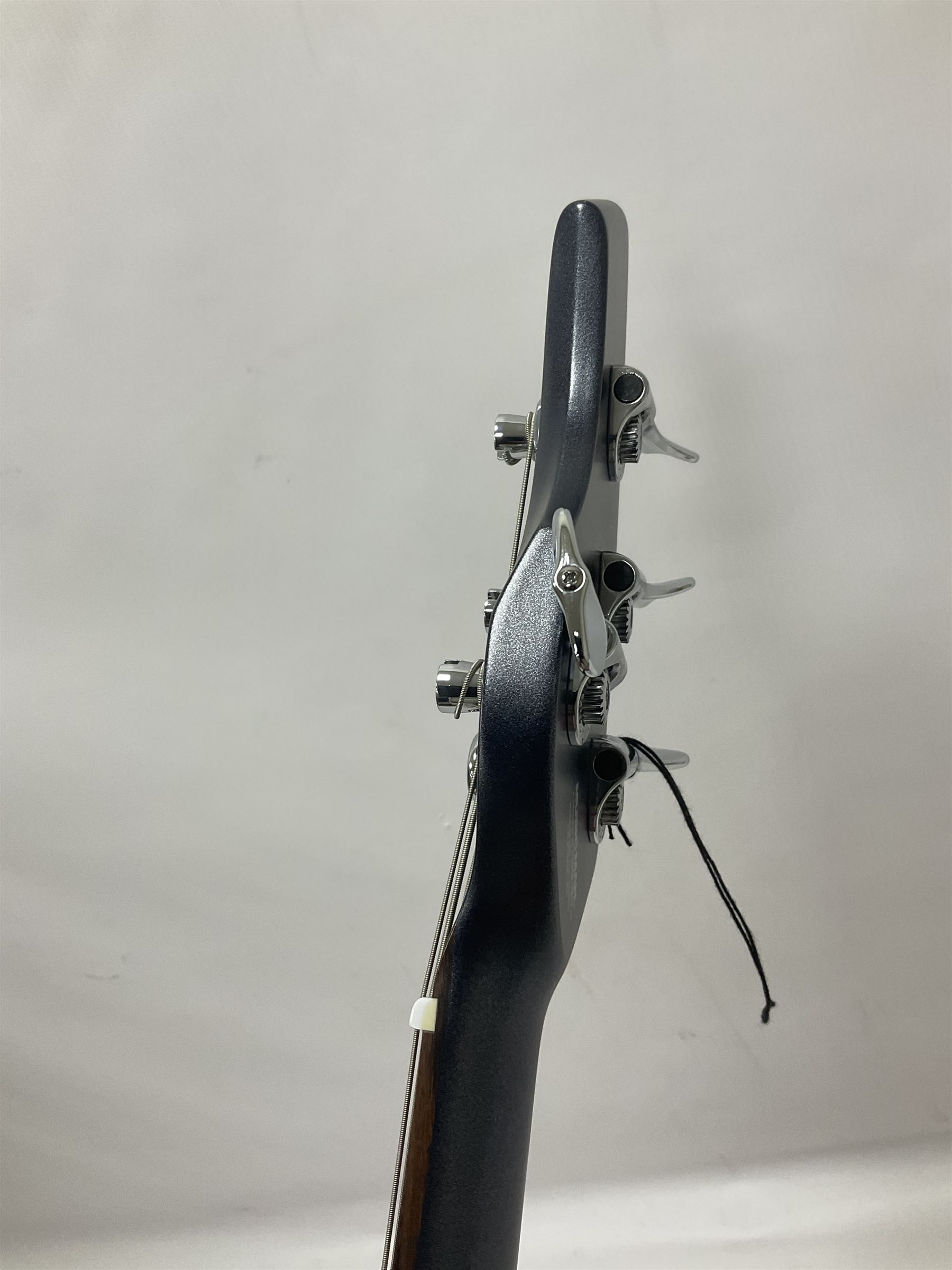 Music Man Bongo 4 string bass guitar, in sapphire black finish, serial no F42547, in black Music Man hard case, guitar L113cm