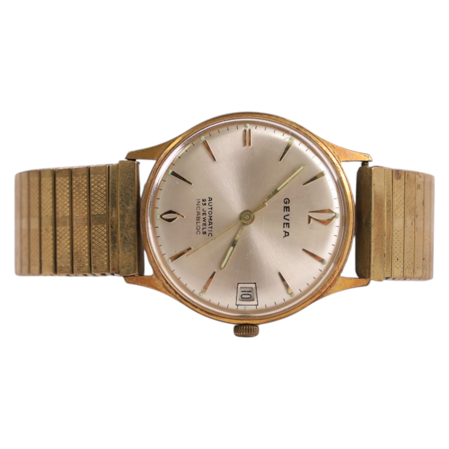 Onsa Seven-O-Seven gentleman's gold-plated and stainless steel automatic wristwatch, on gilt strap and a Gevea automatic wristwatch