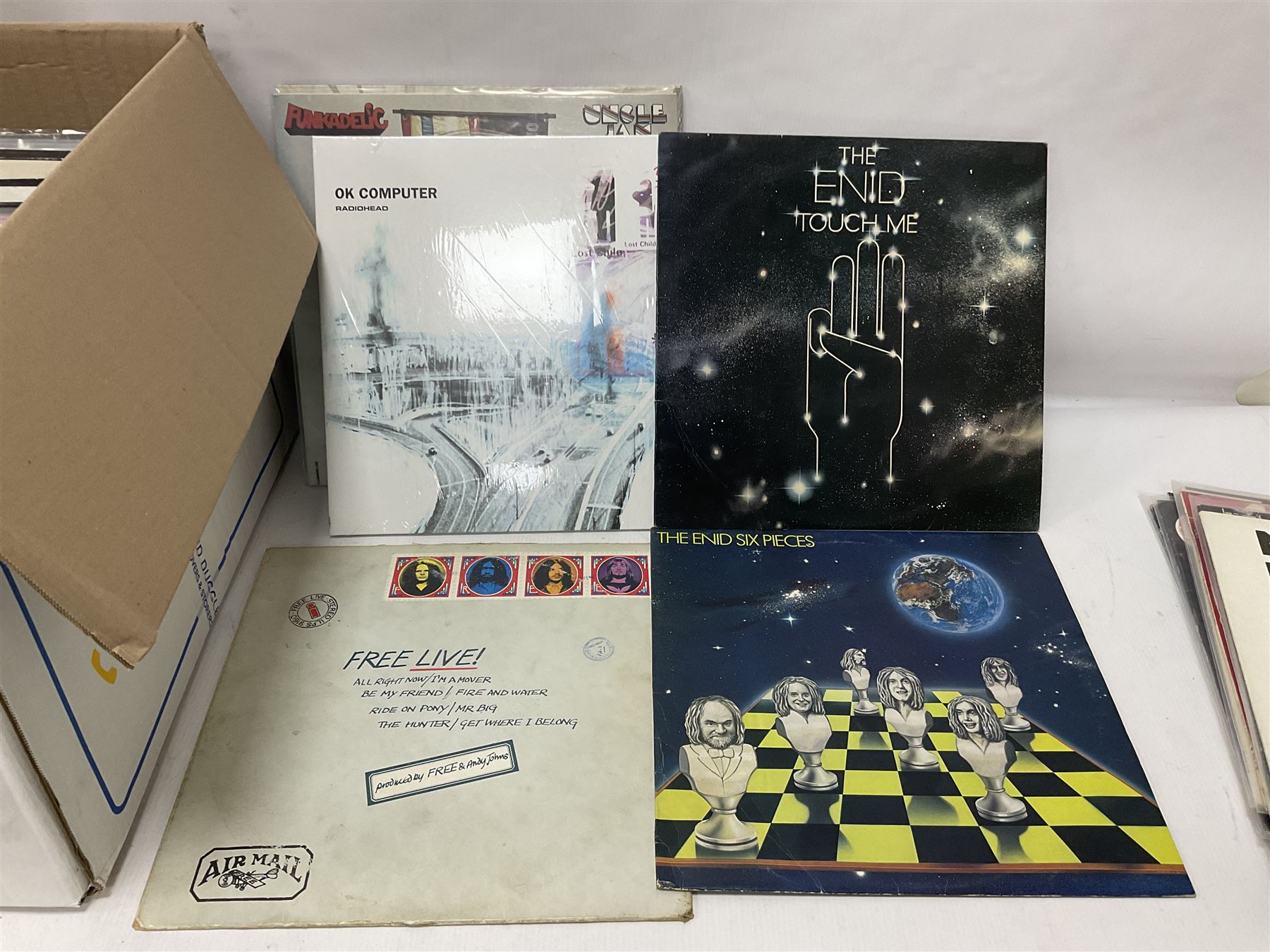 Collection of vinyl LP records, Pop, Blues, Rock, Soul, Funkadelic Uncle Jam Wants You, Lil Louis & The World I Called U, New Order Blue Monday, The John Lennon Collection and Radiohead OK Computer, etc