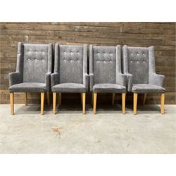 4 x high back armchair, upholstered in textured beige fabric