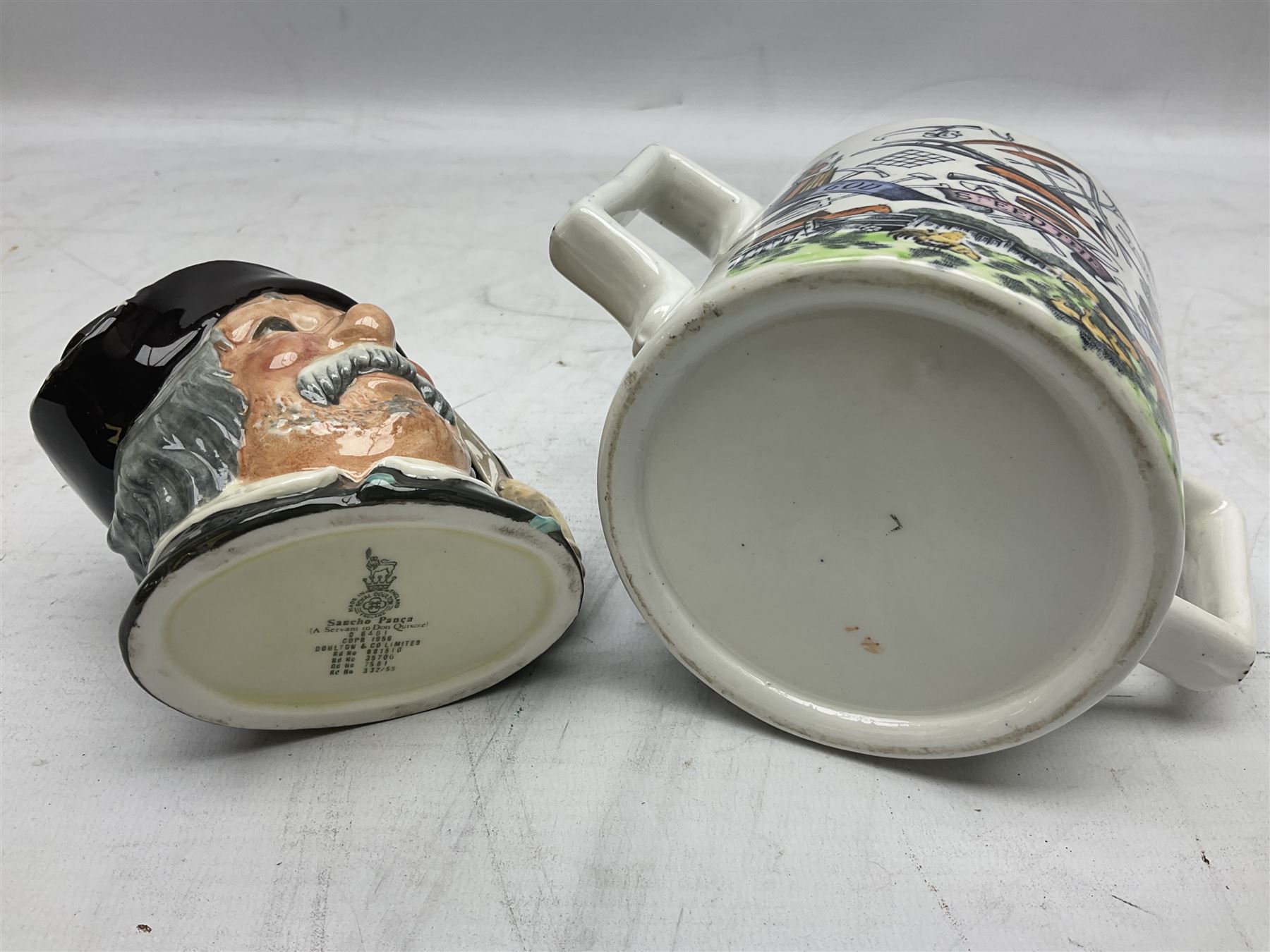19th century 'God Speed the Plough' Harvest loving cup, together with  Royal Doulton Sanch Panca character jug no. D6461, Charlie Bear Megan and other collectables  