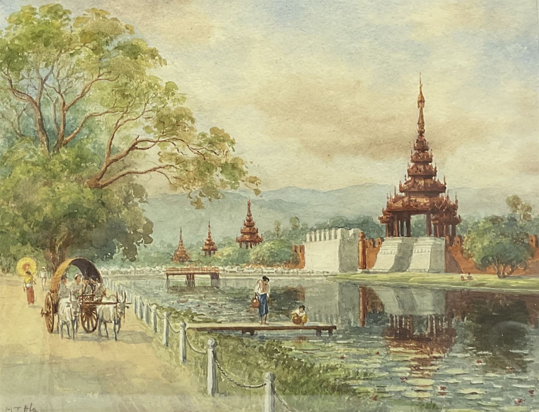 Maung Tun Hla (U Tun Hla) (Burmese 1874-1946): The Shwedagon Pagoda, pair watercolours signed M T Hla 16cm x 21cm (2)