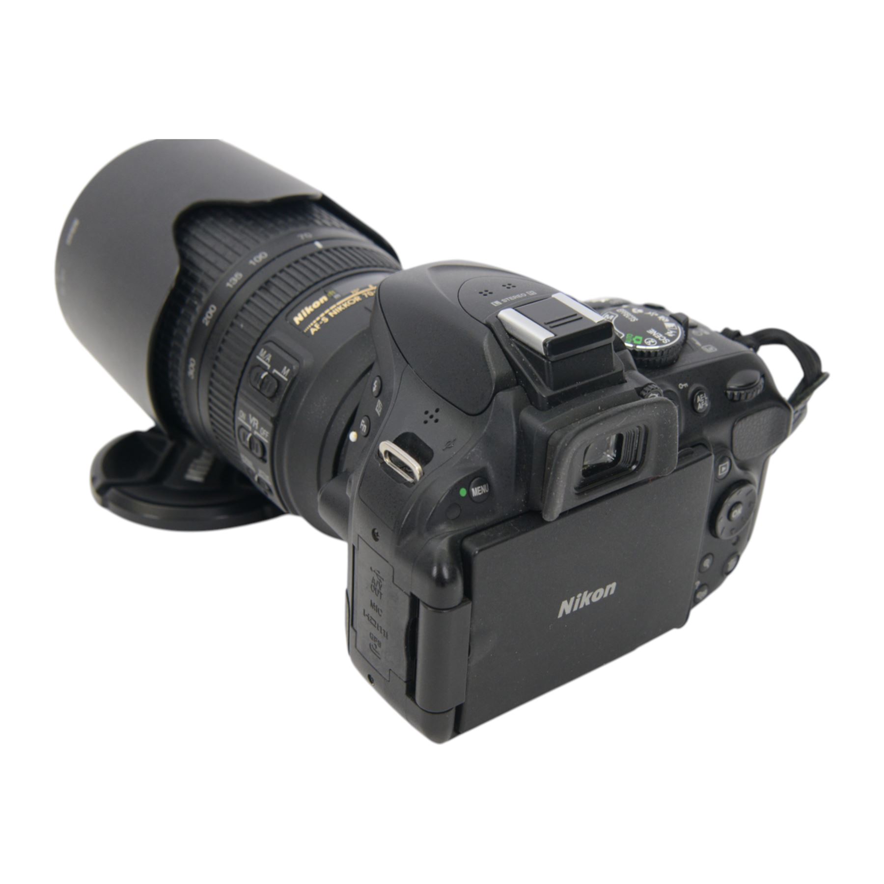 Nikon D5200 DSLR camera body, serial no. 4308825, with a Nikon VR AF-S Nikkor 70-300mm 1:4.5-5.6 G lens serial no. 3005769 and a Nikon AF-S Nikkor18070mm 1:3.5-4.5 G ED lens serial no. 2684452, contained within a Lowepro carry case