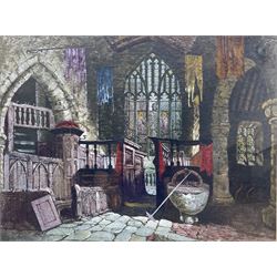 Attrib. Margaret Rayner (British 1837-1920): Baron's Chapel at Haddon Hall, watercolour and gouache unsigned 46cm x 60cm