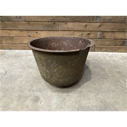 Cast iron cauldron set pot with 2 terracotta chimney pots and 2 terracotta planters,