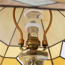 Tiffanny style table lamp, the shade of geometric design in orange and opaline, H50cm