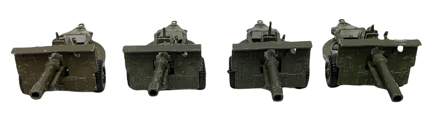 Various Makers - military vehicles comprising Schuco Kubelwagen and two Russian tanks, all boxed; and quantity of unboxed and playworn models including five Crescent Field Guns and Ammunition Limbers, Crescent Heavy Rescue Crane, Johilco Mobile Searchlight, Britains German Army BMW Combination, two Skybirds trucks etc; and a tin-plate armoured car.