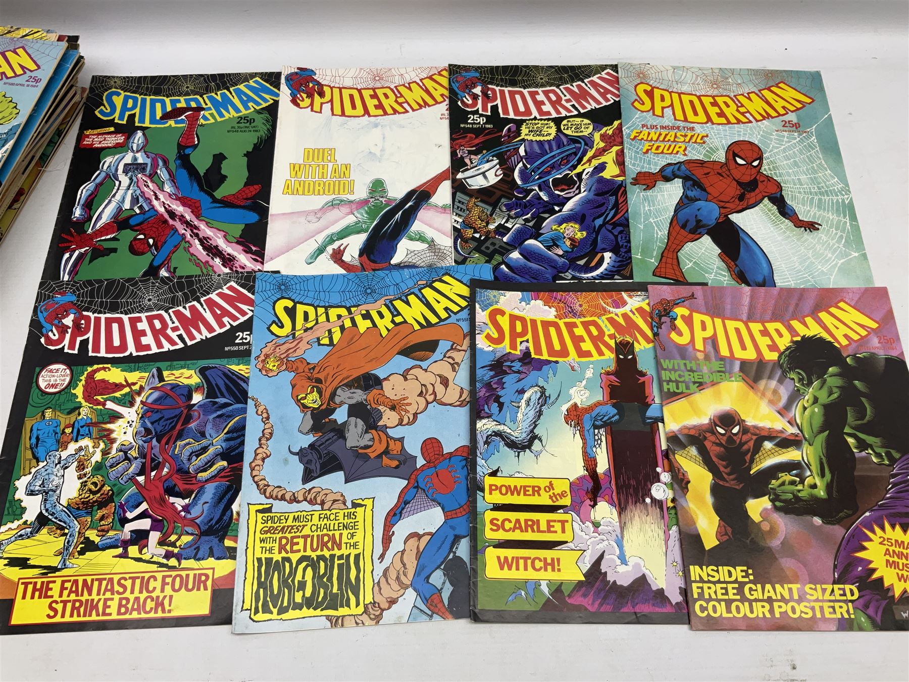 Spider-Man comics (1982-1985) nos 500-527, 529-535, 537-552, 579-602, 604-614, 620-626, and 628-631 (97)