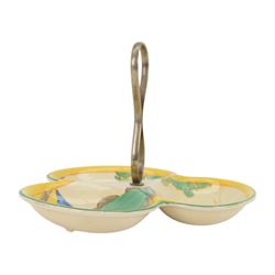 Clarice Cliff Bizarre Secret pattern trefoil dish, circa 1932, with printed mark beneath, H18cm