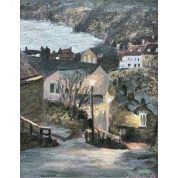 Peter Langley (British Contemporary): 'Morning Light - Robin Hood's Bay', oil on board signed with initials, titled and dated 2004 verso 21cm x 17cm