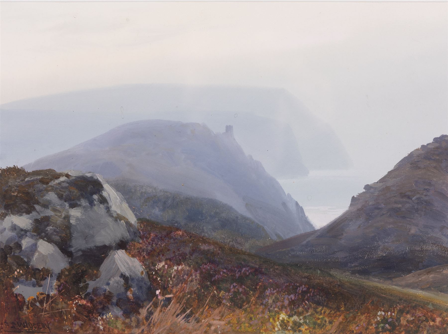 Frederick John Widgery (British 1861-1942): View Towards the Cliffs, gouache signed 21cm x 29cm