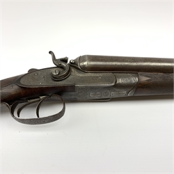 19th century W.R. Pape Newcastle-upon-Tyne 12-bore side-by-side double barrel hammer shotgun No.8648, barrels not in proof RFD ONLY