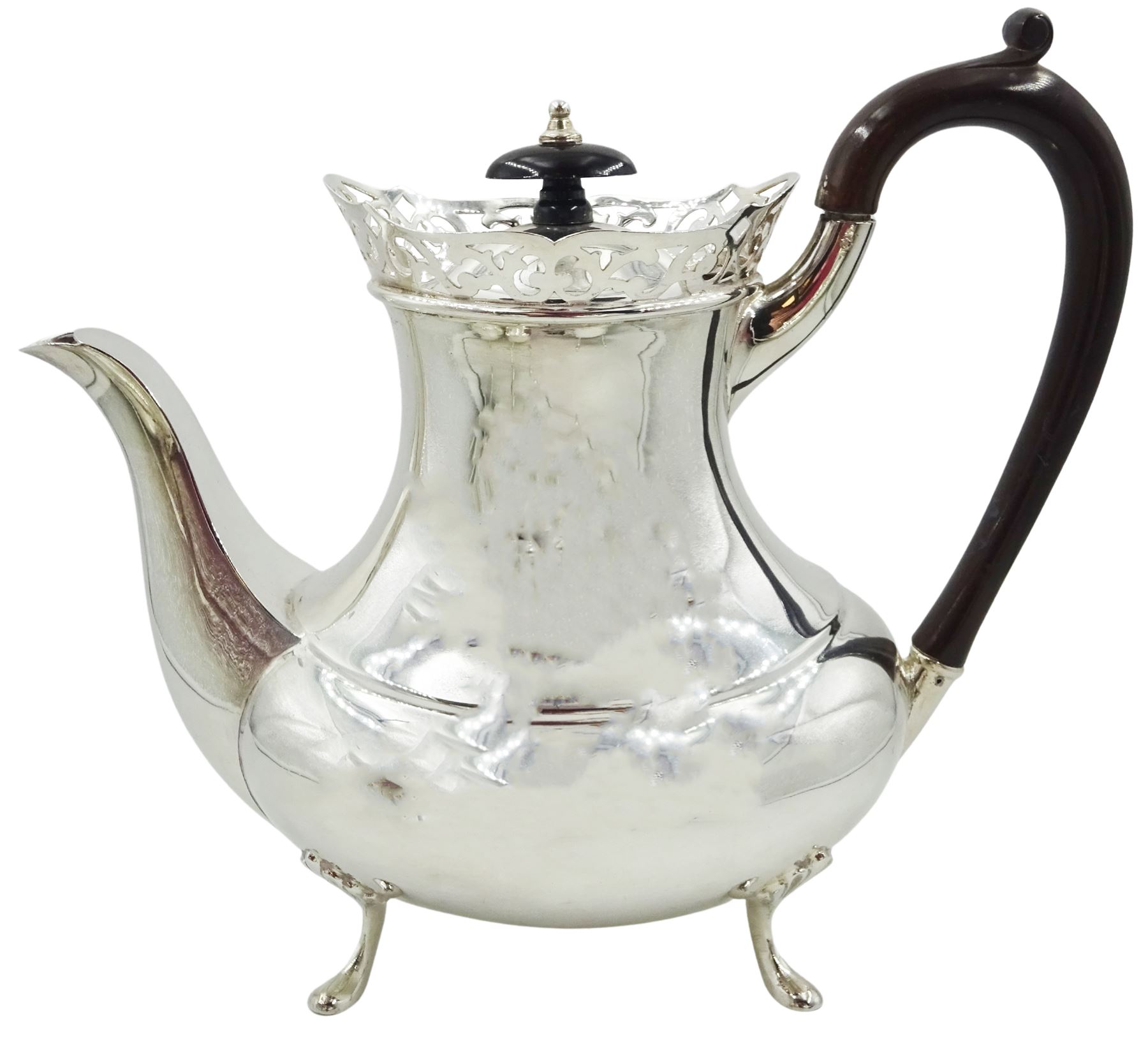 1960's four piece silver tea service, comprising teapot, hot water pot