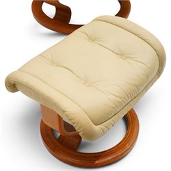 Ekornes - Stressless cream leather upholstered reclining armchair together with a matching stool