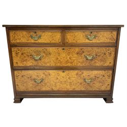 Late Victorian walnut straight-front chest, fitted with two short over two long figured drawers, on ogee rectangular feet