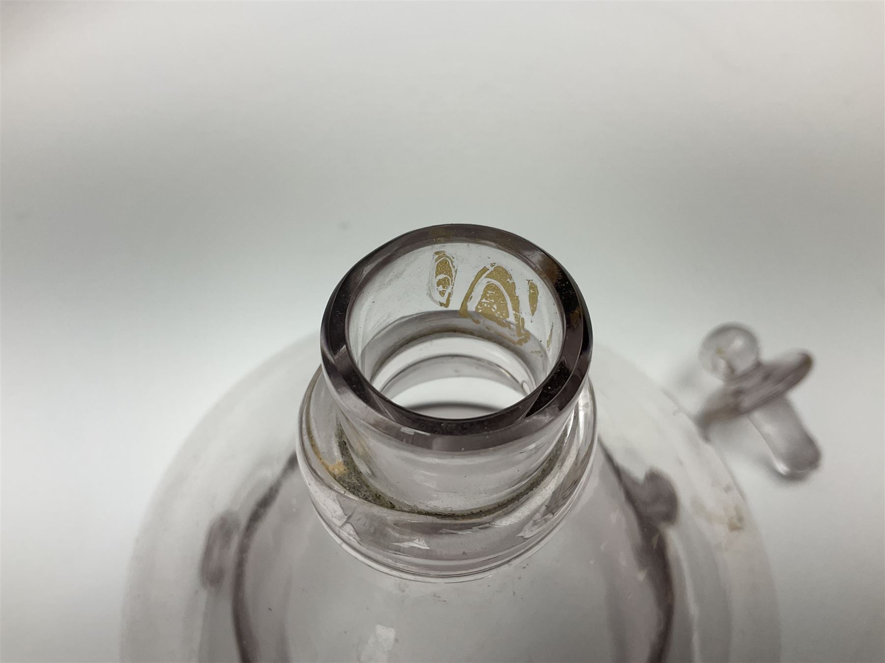 19th Century glass fly trap and stopper, H20cm