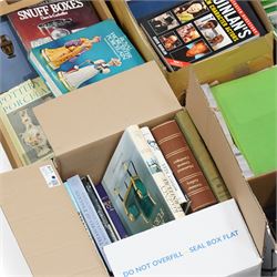 Large collection of mainly art and antiques reference books, and others, various classic car interest repair and history books including Bugatti and Jaguar etc, contents in seventeen boxes