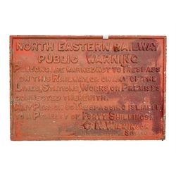 North Eastern Railway cast iron Public Railway sign, H60cm, L91cm