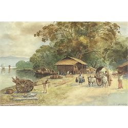 Maung Tun Hla (U Tun Hla) (Burmese 1874-1946): Small Village Riverbank Scenes, pair watercolours signed M T Hla 16cm x 21cm (2)