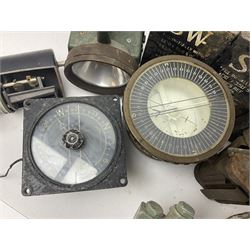 Three RAF light switches, together with military oxygen canister, batteries, gages etc  