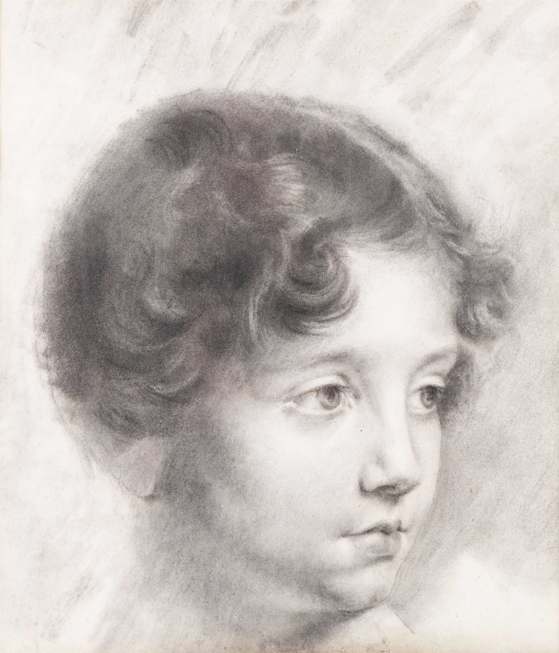 Circle of Dame Laura Knight (Staithes Group 1877-1970): Head of a Young Girl, monochrome watercolour unsigned 22cm x 25cm