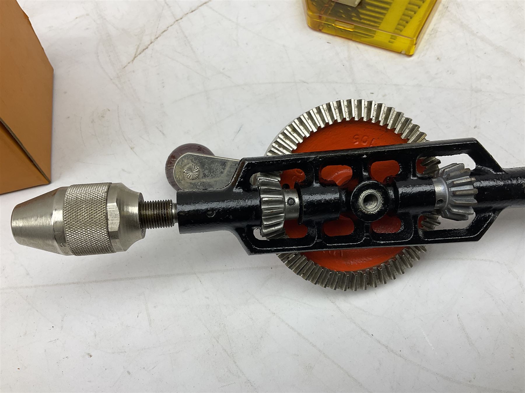 Boxed Stanley 803 hand drill, set of 13 twist drills etc