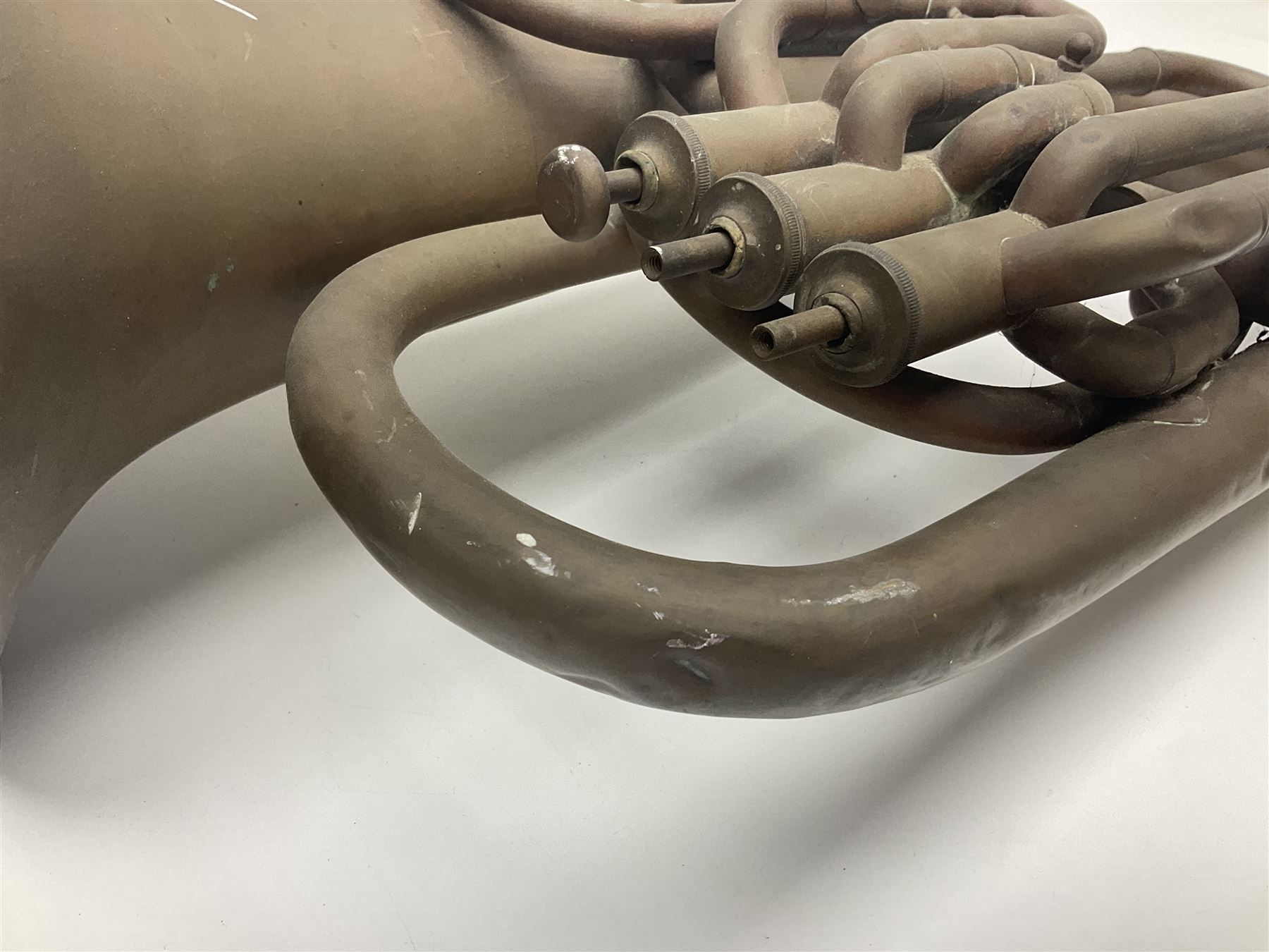 Early 20th century French Jerome Thibouville-Lamy Class B brass 4-valve euphonium for restoration or display L59cm