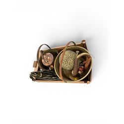 Two brass jam pans, together with bugle, horse brass etc 