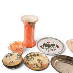 Staffordshire Wilkinson vase, Carnival glass bon bon dish, Portmeirion The Botanic Garden plate and other ceramics