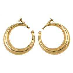 Pair of gold hoop earrings, screw back fastening, stamped 15ct, approx 3.58gm