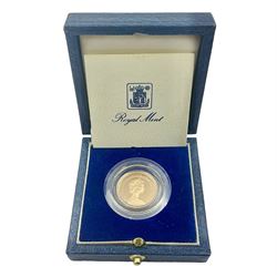 Queen Elizabeth II 1983 gold proof half sovereign coin, cased with certificate