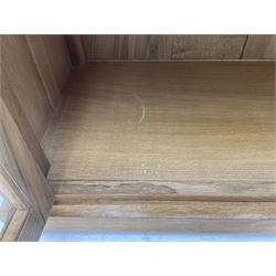 Catman - Yorkshire oak side cabinet, fitted with two glass doors, carved inset Cat signature, by Chris Checksfield of Whitby (Ex Gnomeman)