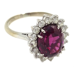  18ct white gold rubellite tourmaline and diamond cluster ring, stamped 18ct  
