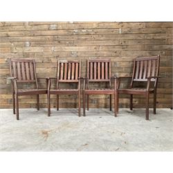 Set of eight hardwood garden armchairs