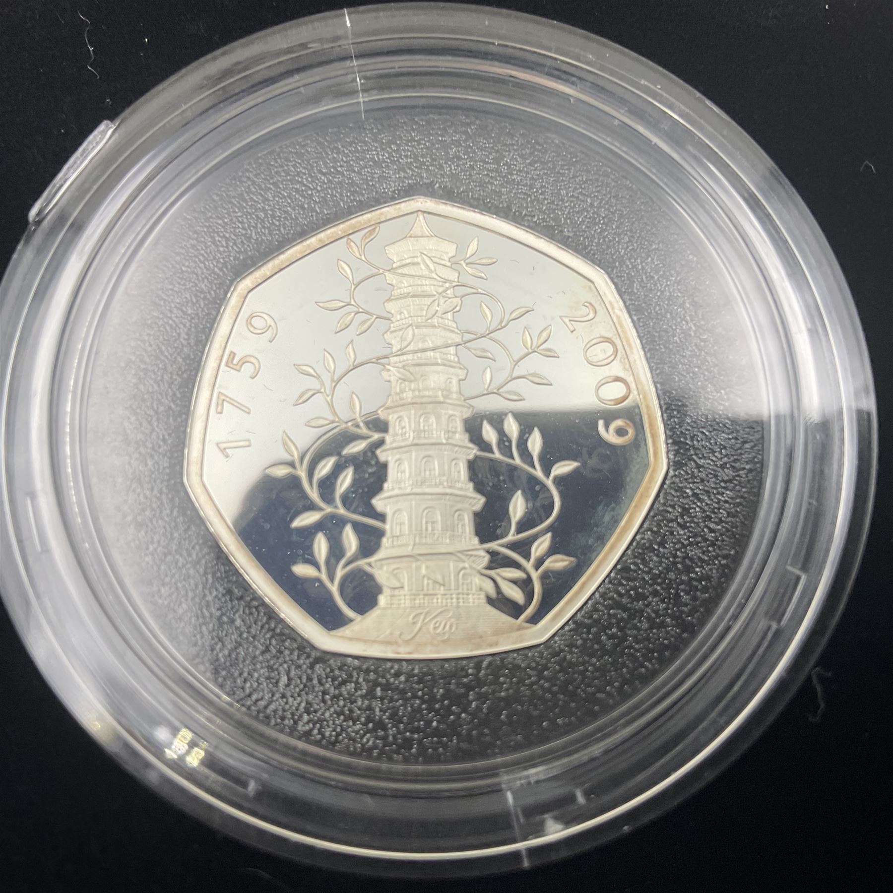 The Royal Mint United Kingdom 2019 'Celebrating 50 Years of the 50p' silver proof piedfort coin set, cased with certificate