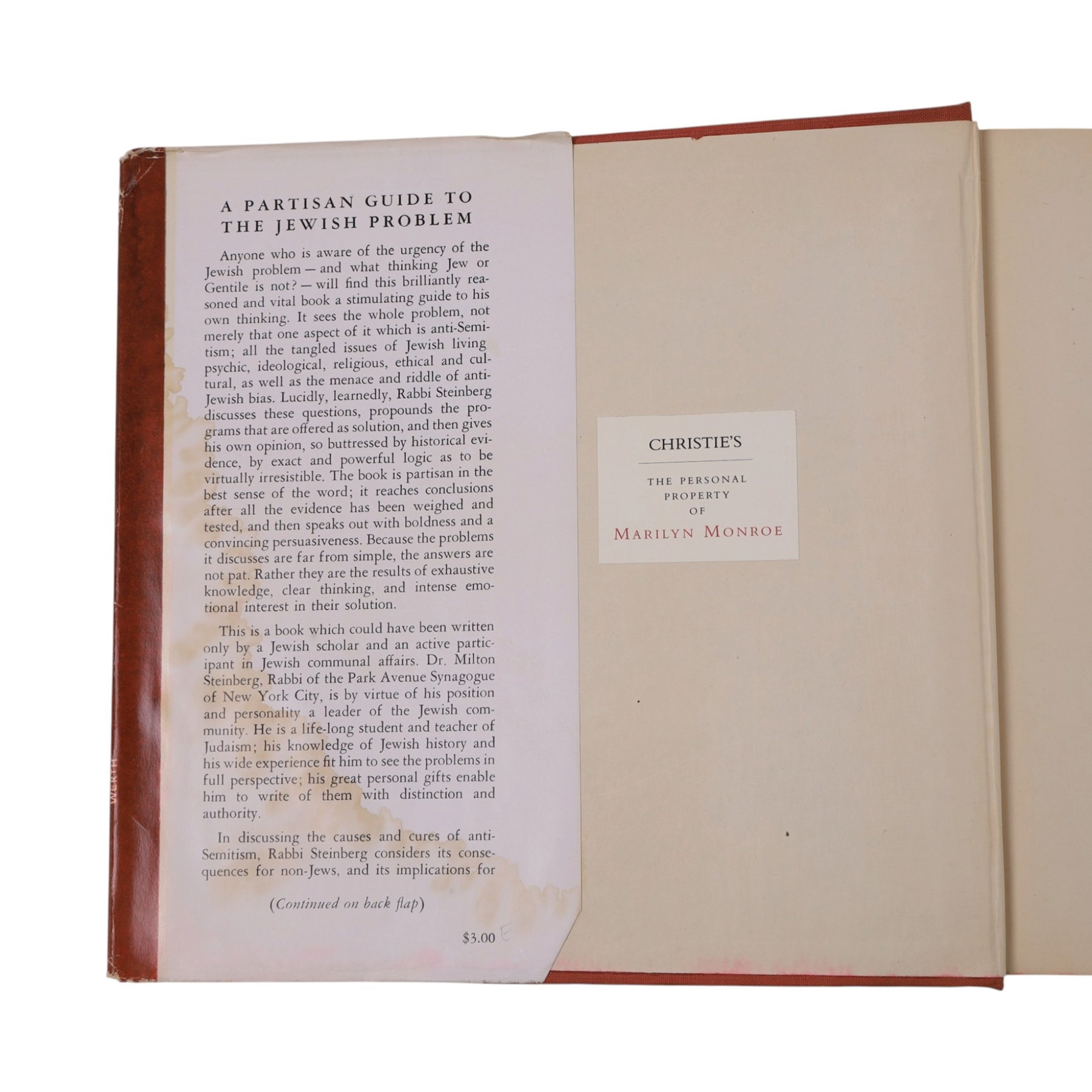 Marilyn Monroe - six religious books originally owned by Marilyn Monroe, purchased as part of lot 561 from 'The Personal Property of Marilyn Monroe' auction held at Christies, New York, October 1999, to include Kazantzakis, Nikos: The Saviors of God Spiritual Exercises, Doresse, Jean: The Secret Books of the Egyptian Gnostics, McCarthy, Mary: Memories of a Catholic Girlhood, Buber, Martin: The Tales of Rabbi Nachman, etc
