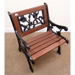  Cast iron and wood slatted garden seat, W65cm  