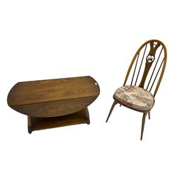 Ercol - medium elm drop leaf coffee table (107cm x 90cm, H48cm), and a chair