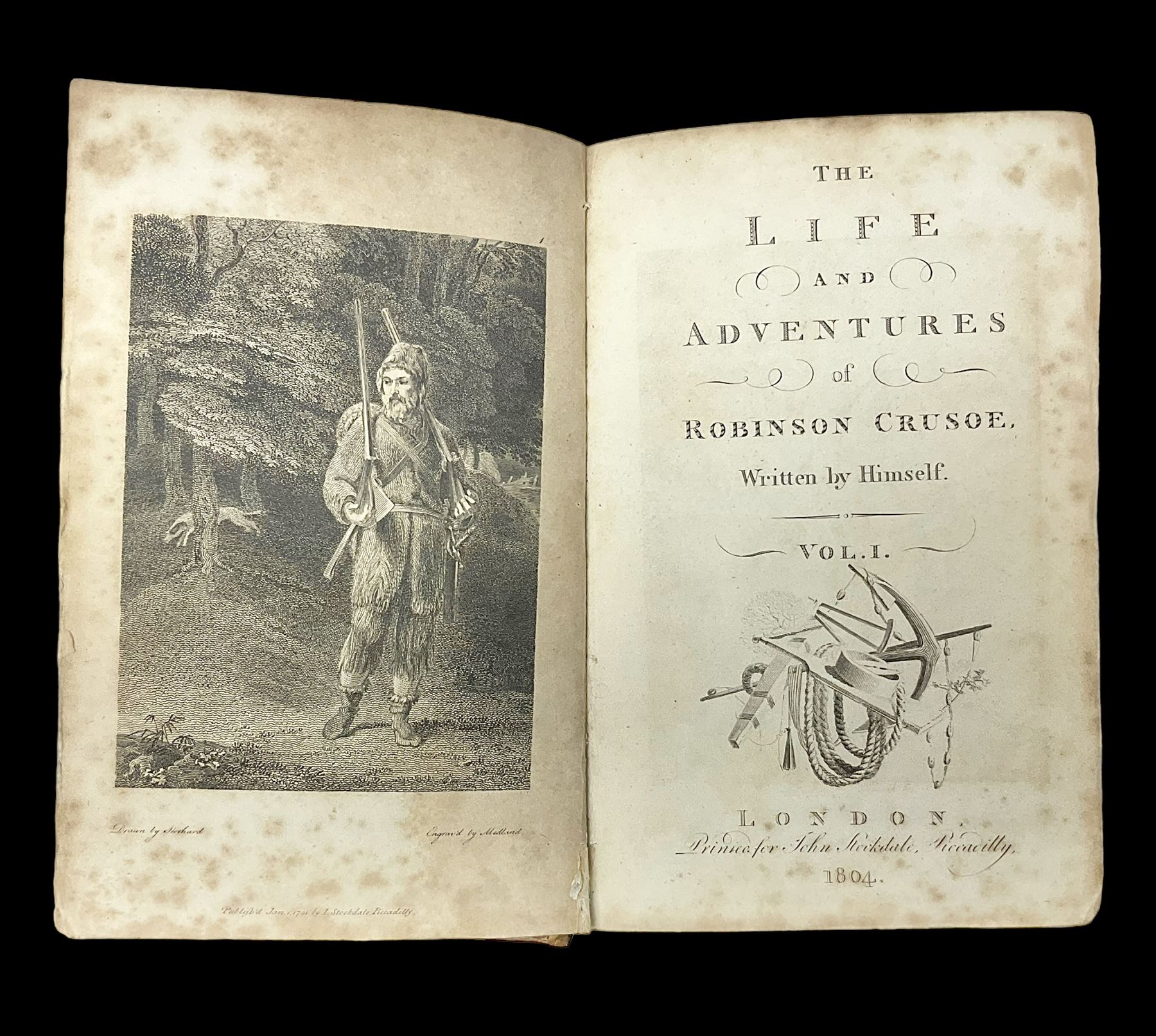 Daniel De Foe; The Life and Adventures of Robinson Crusoe Written by Himself, vol 1, Stockdale, London 1804 